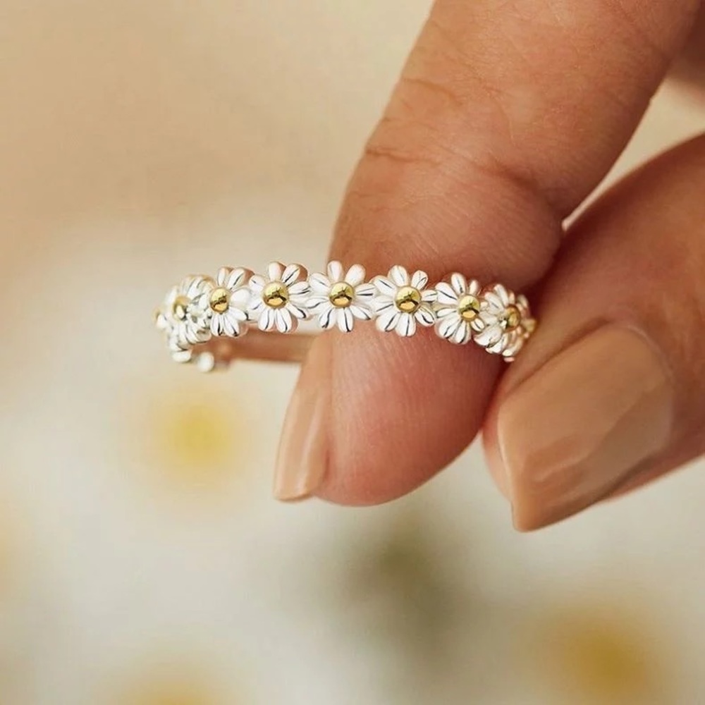 New 925 Silver Sweet Daisy Flower Ring